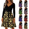 Women's Casual Fashion Long Sleeve Christmas Graphic Printed Vintage Long Dresses