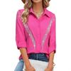 Women Shirt Lapel Long Sleeve Buttons Placket Shirt with Rhinestones Tassel Solid Color