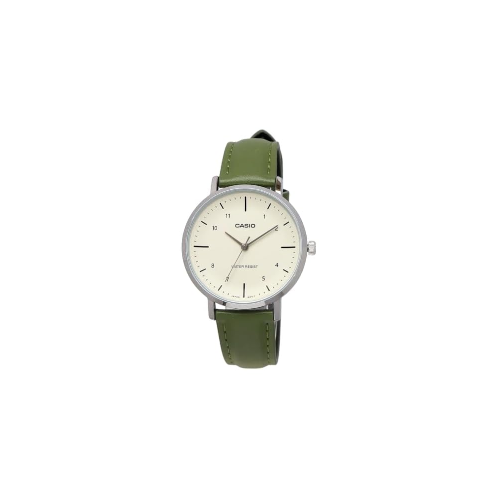 Casio LTP-VT03L-3B Аналоговые кварцевые женские часы Кремово-зеленый кожаный ремешок Импортная модель