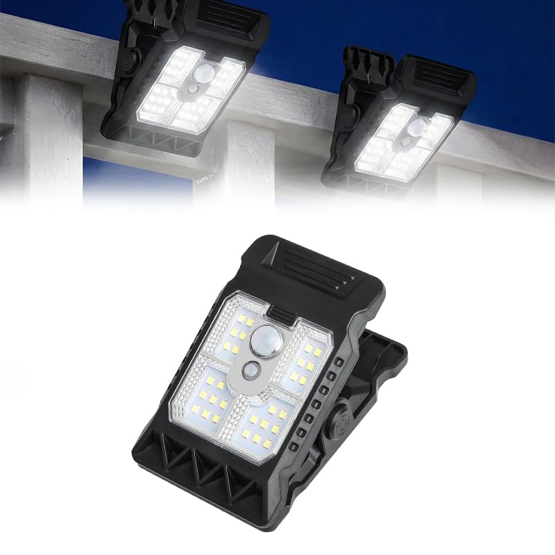 2026 New Waterproof Solar Clip Light with Motion Sensor, Portable Outdoor LED Camping Light, Adjustable Clip On Light for Garden, Garage,