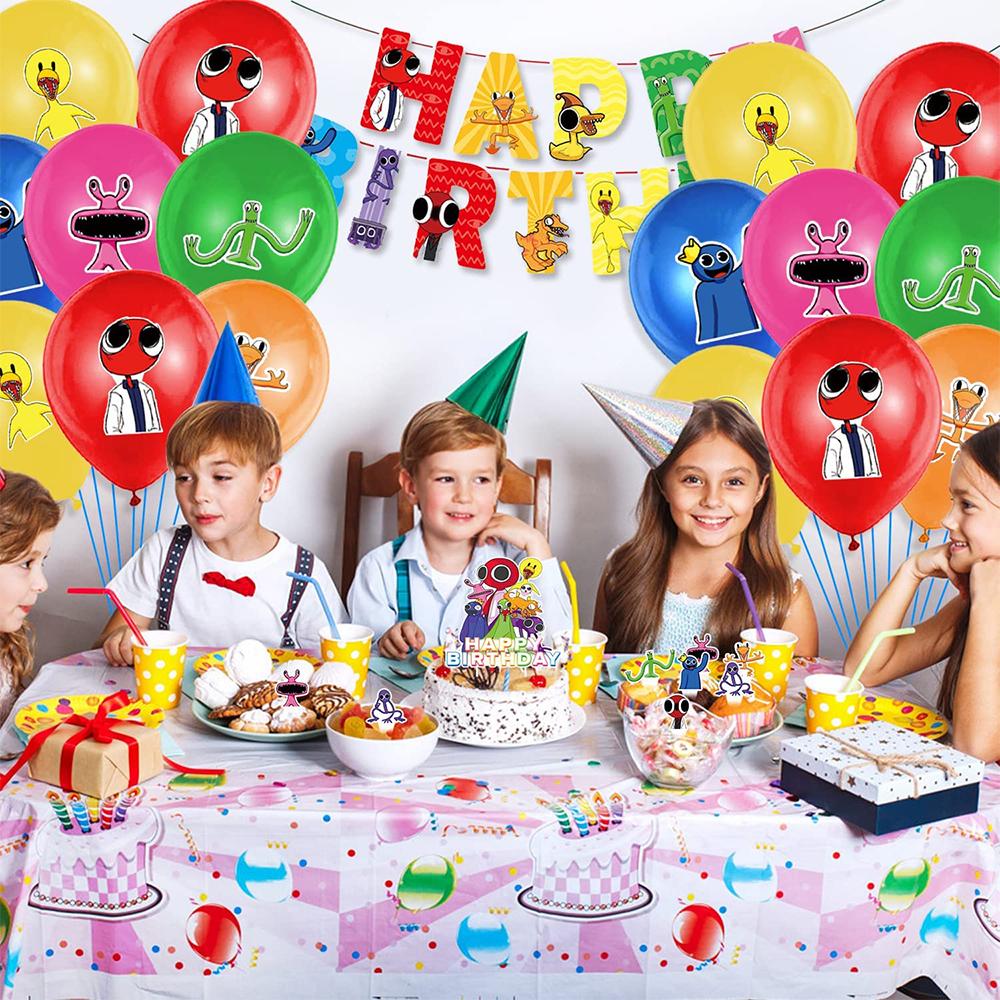 Украшения на день рождения «Радужные друзья» включают баннер, топпер для торта, воздушные шары для ребенка