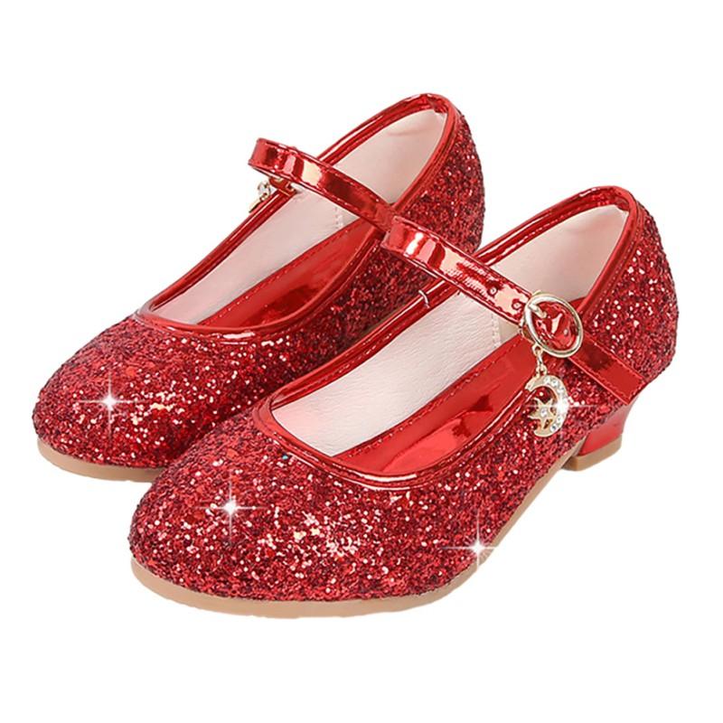 Детские туфли на высоком каблуке с блестками для девочек, блестящие туфли принцессы с кристаллами, торжественная обувь для вечеринок