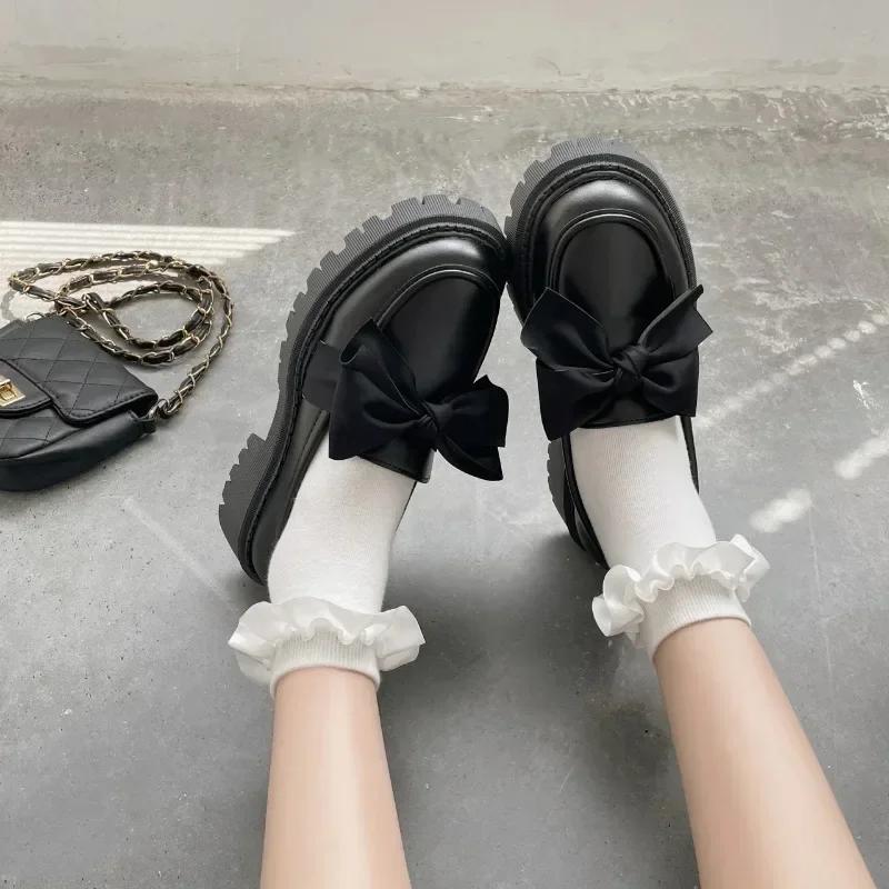 Fashion Spring New Women's Butterfly-knot Mary Jane Shoes Shallow Slip On Platform Dress Heeled Lolita Shoes for Women Student Pumps