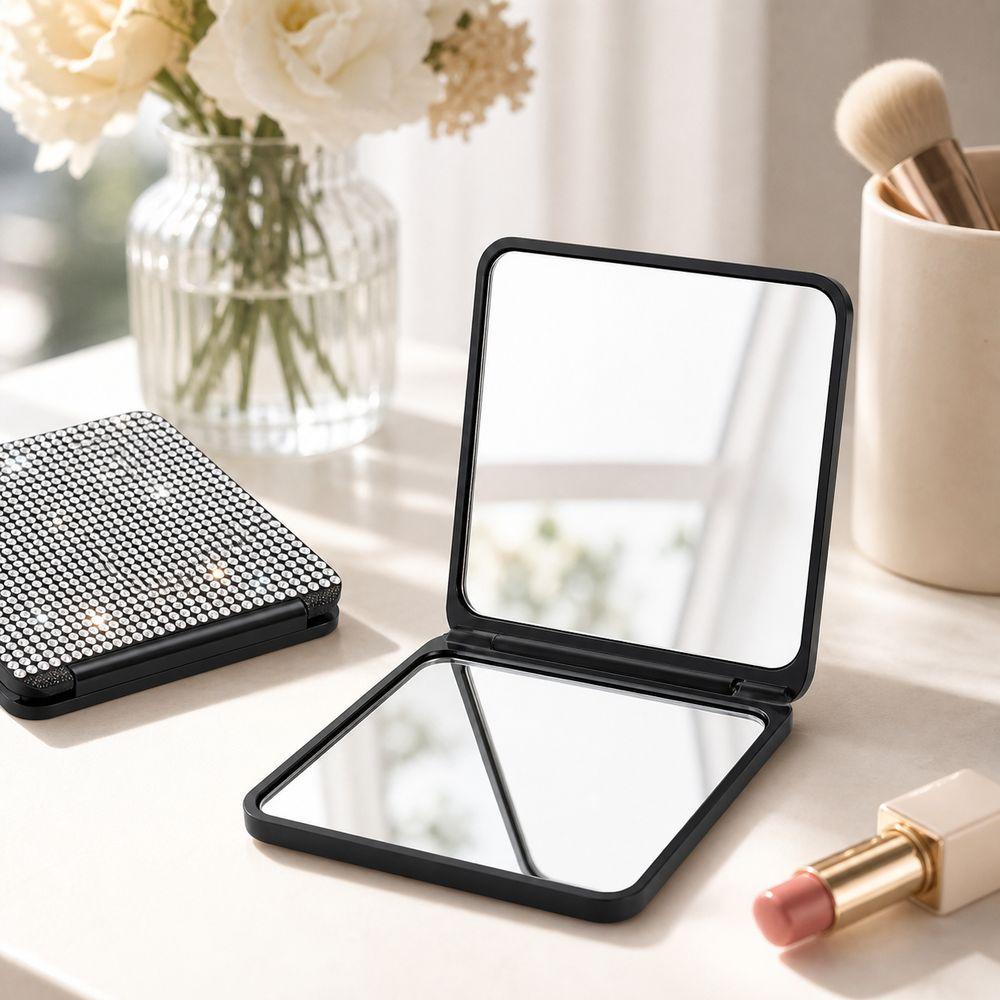 Foldable Design Pocket Mirror Lightweight Foldable Mirror Sparkling Square Mirror Vanity Table Use