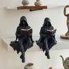 Статуя Мужчины в Мантии Читающего Готический Мистический Читающий Фигурка Фэнтези Черная Мантия Сидящая Скульптура для Хэллоуина Полки Книжной Стола Декор