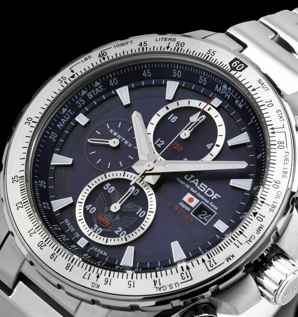 KENTEX Solar Chronograph Model for the Japan Air Water Resistant to 10 ATM Men's Watch, S802M-01, Silver, Self-Defense Force,
