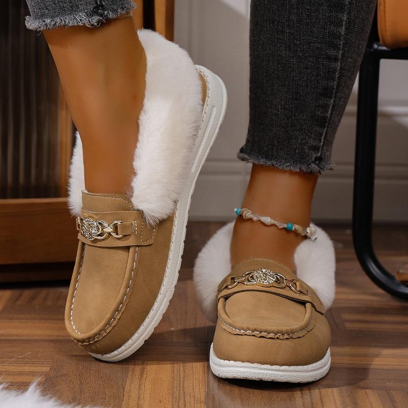 Women's Autumn & Winter Korean-Style Fuzzy Driving Moccasins - Fleece-Lined, Thick-Soled, Slip-On, Soft-Soled, Flat-Heeled