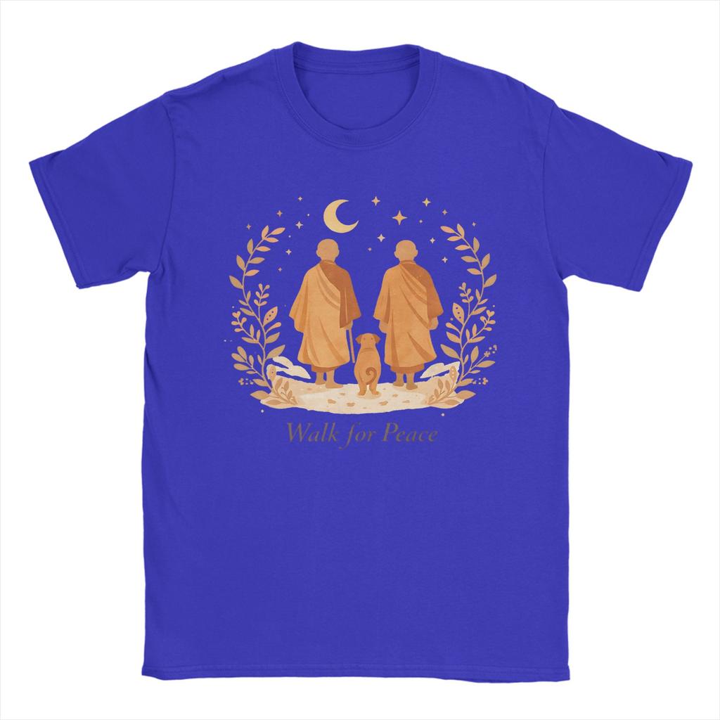 Unisex Womens TShirts Zen Art Walk for Peace Monks with Aloka Dog Fun Cotton Tees Short Sleeve T Shirt Tops Gift Idea