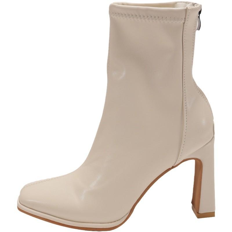 Внешнеторговые универсальные ботинки женские 2024 новые корейская версия белый темперамент толстый каблук короткие ботинки осень и зима французский высокий каблук тонкие ботинки