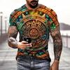 Summer Round Neck Aztec Calendar Graphic 3D Print Top Fashionable Casual Short Sleeved Men's T-shirts