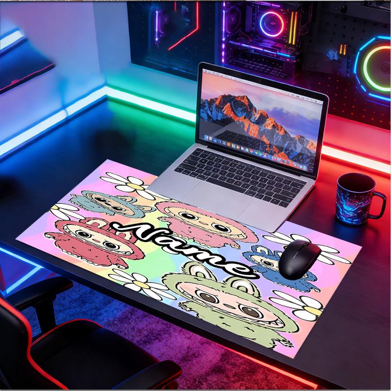 Custom Name Personalized Labubu Pattern Mousepad, Laptop PC Desk Mat, Decorative Desk Mat for Home Keyboard Pad Gift