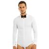 Men's Bodysuit Long Sleeve Latin Modern Dance Shirt with Bowtie One-piece Romper Shirt Dancewear