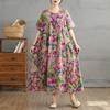 2025 Summer Plus Size Vintage Dress Women Casual Long Dress Loose Basic Cotton Floral Printing Dress