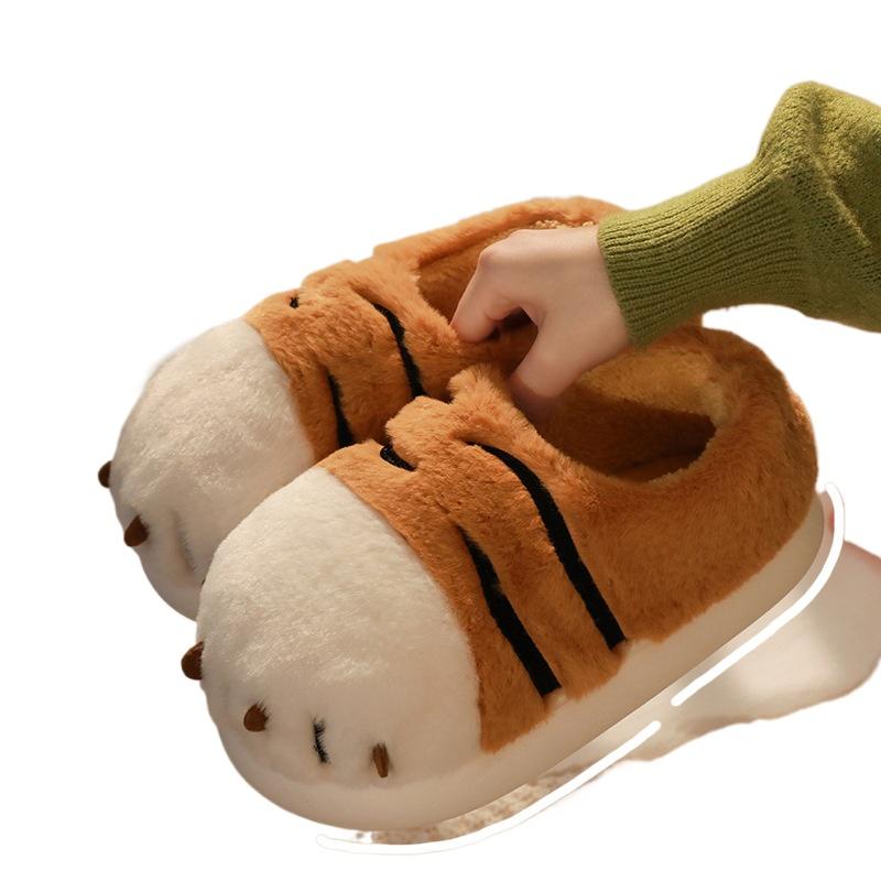 Тапочки из хлопка Tiger женские, сумка и домашняя теплая пушистая хлопковая обувь, зимние парные наружные тапочки
