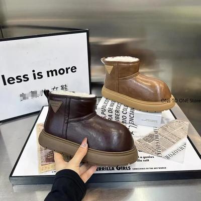 Модные зимние ботинки 2025 года, зимние меховые теплые женские туфли, новые кожаные ботинки на плоской подошве, повседневные туфли из плюша и хлопка, женские ботинки Chelsea