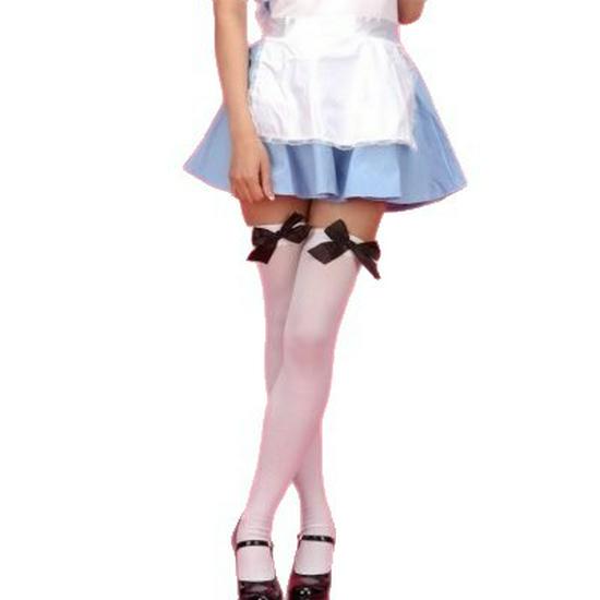 Women's Lace Trim Erotic Silk Thigh-High Stockings with Bow