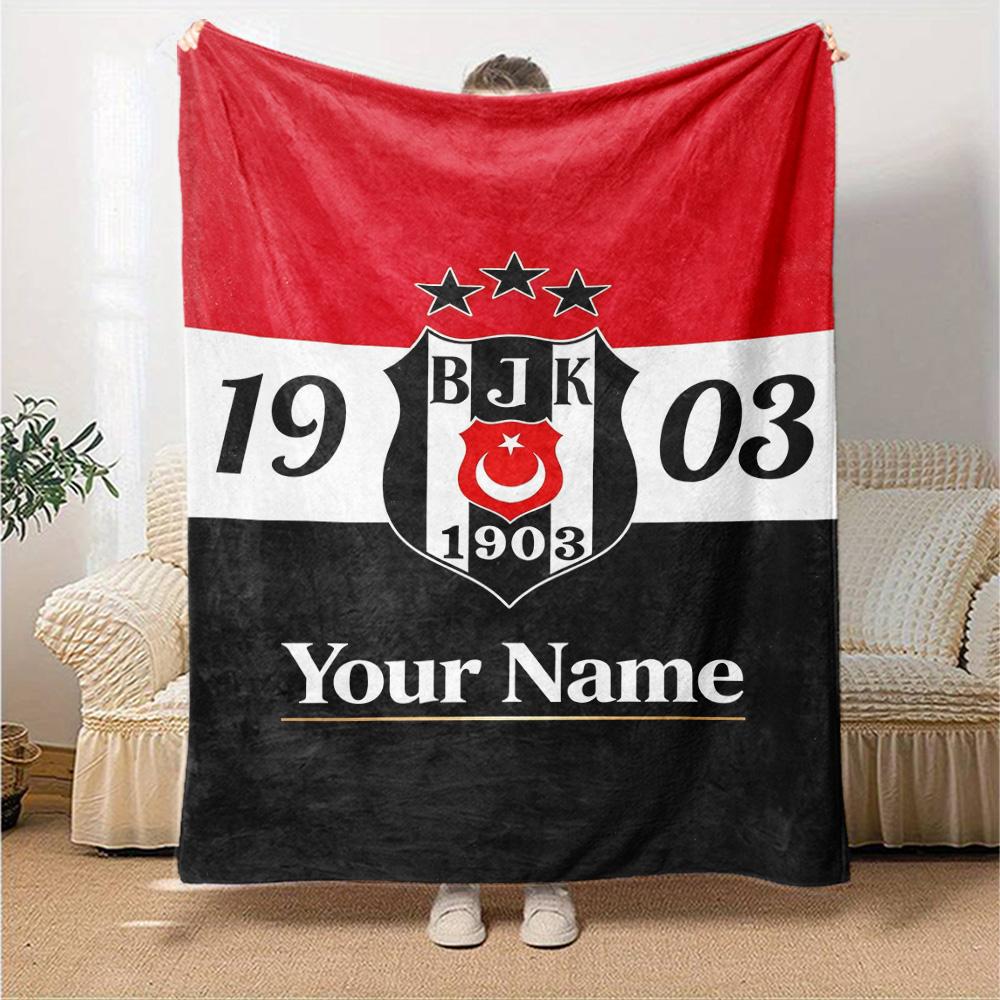 Name Custom Besiktas JK 1903 Print Flannel Blanket High Quality Warm Comfortable Cover for All Seasons Perfect for Gifts Home Decor