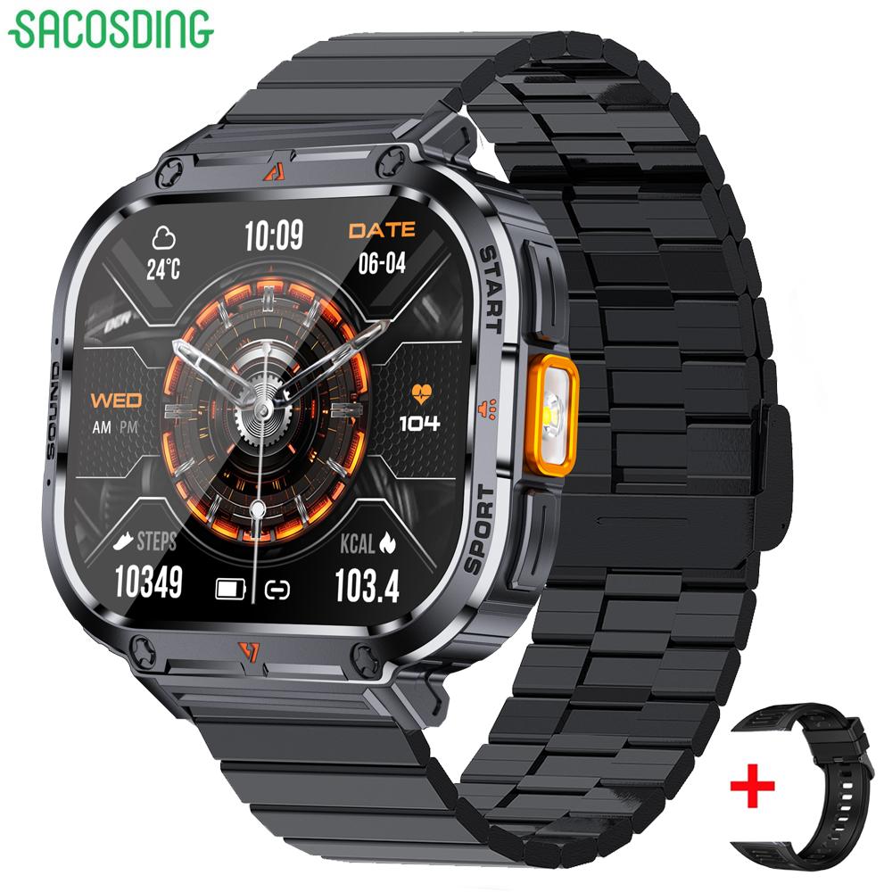 SACOSDING умные часы 2.0-дюймовый ультра большой экран светодиодный фонарик BT Calling AI Voice 400mAh мужские фитнес-спортивные трекеры умные часы