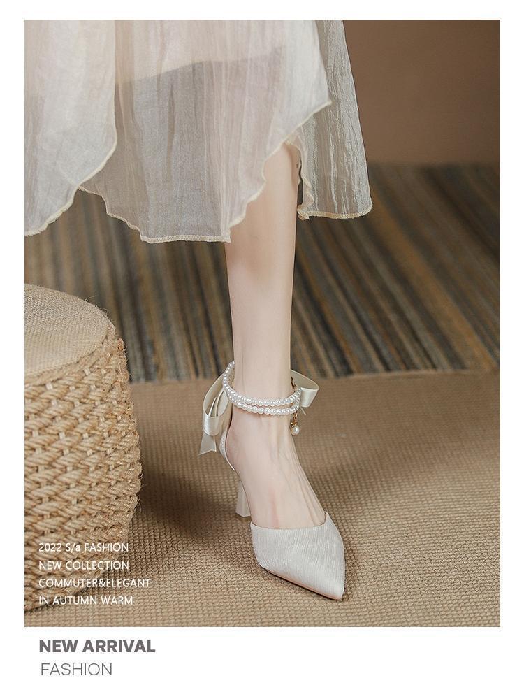Французские босоножки Niche Temperament Socialite Autumn Pearl Bow Super Fairy High Heels