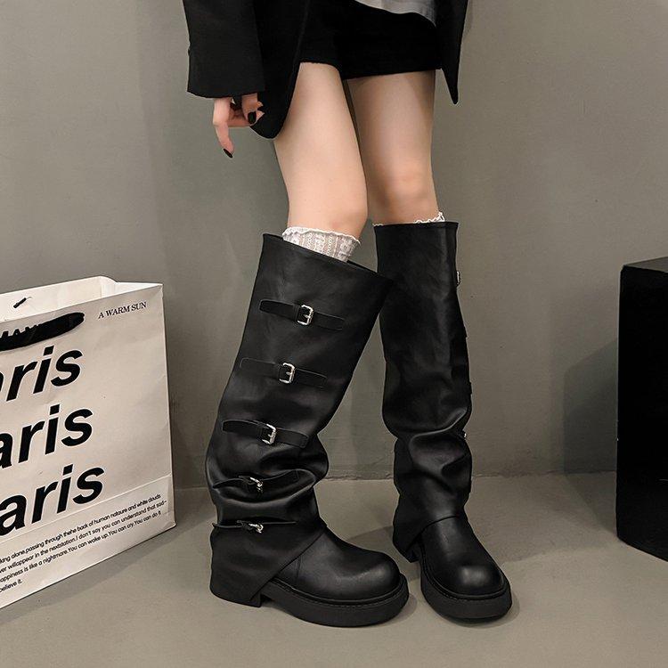 Maillard но сапоги женские 2025 новая осень ретро на наборном каблуке сапоги-трубы высокий каблук высокие рыцарские сапоги