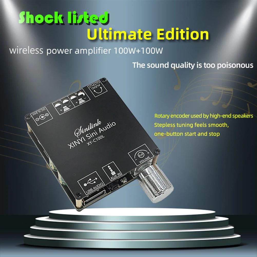 Bluetooth 5.0 Digital Power Amplifier Board C50L C100L Stereo 50/100W Dual-Channel Stepless Tuning Amplifier Module AUX USB Play