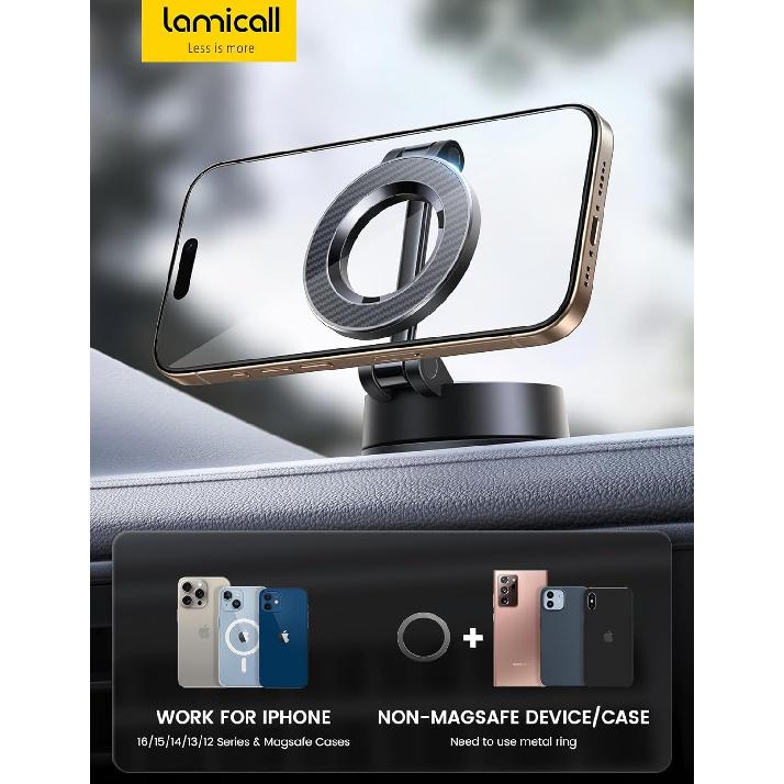 Lamicall Автомобильный держатель для Magsafe [Мощное всасывание 70 фунтов] Магнитный держатель для телефона в машину, 360° Вращение, Держатель телефона на присоске, Панель приборов и Лобовое стекло