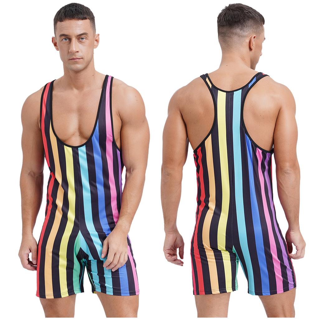 Men's One Piece Swimsuit Sleeveless Slim Fit Fitness Gym Sports Bodysuit Men Surfing Clothes