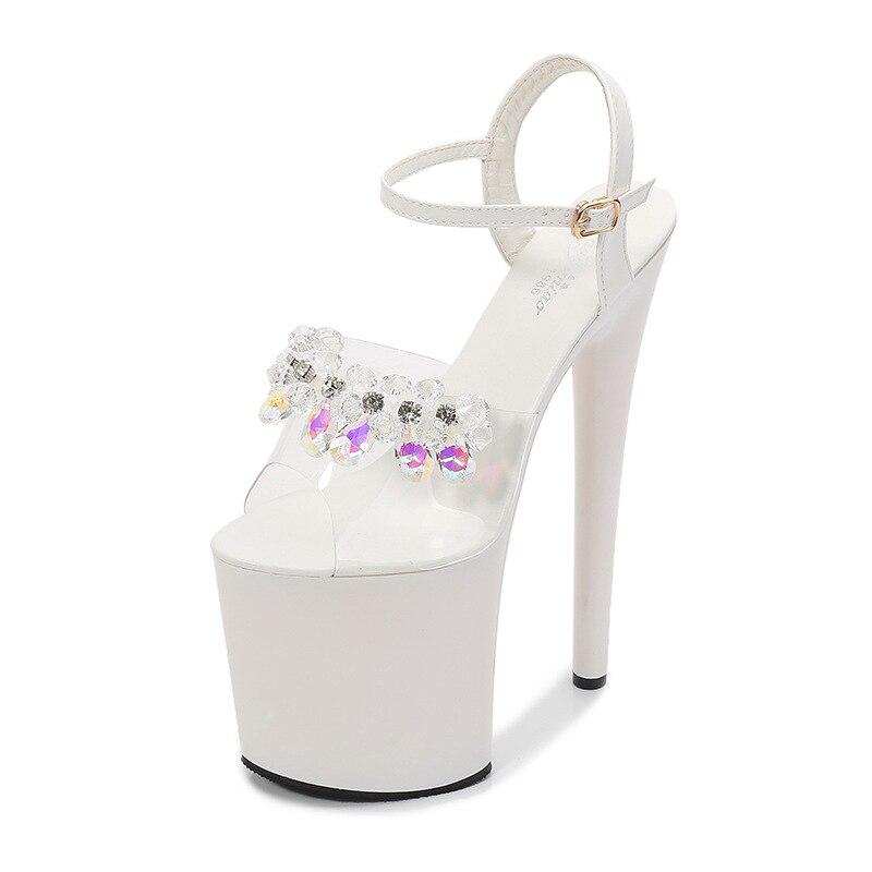 Женские однотонные сексуальные тапочки с круглой головкой и пряжкой на очень высоком каблуке, тонкий каблук, каблук 17 см, платформа 7 см, LFD