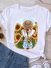(Asian Size) Women T Shirt Watercolor Flower Style Fashion Print Lady Female Graphic Casual Short Sleeve T-shirts Tee Top Clothing