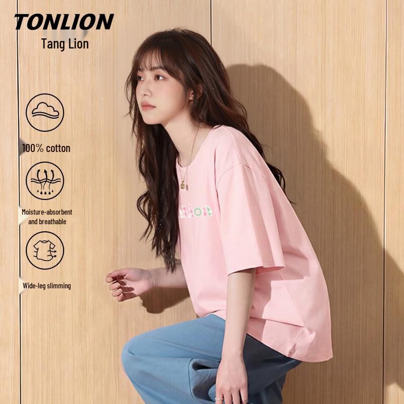 Женская футболка TonLion из чистого хлопка, свободного кроя, с круглым вырезом и коротким рукавом