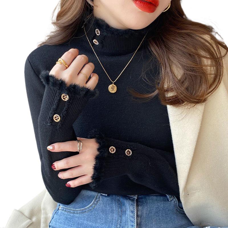 Женский свитер на флисовой подкладке: Плотный, Модный, Теплый Базовый Слой с Полувысоким Воротником для Осени/Зимы.