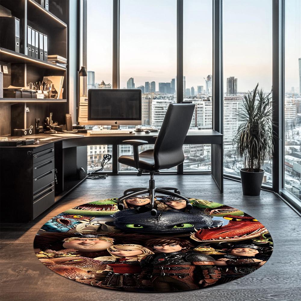 Dragon Printed Round Rug Carpet Chair Rug Area Rug Entryway Doormats,for Office Chair Living Room Bedroom Kitchen Room.