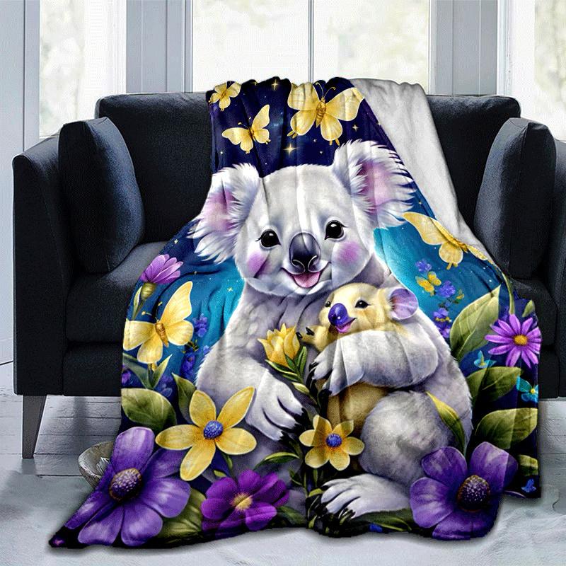 1pc Koala Printing Lightweight Flannel Blanket, Comfortable and Warm Blanket, Sofa Bed and Couch Office, Suitable for Gift Blankets