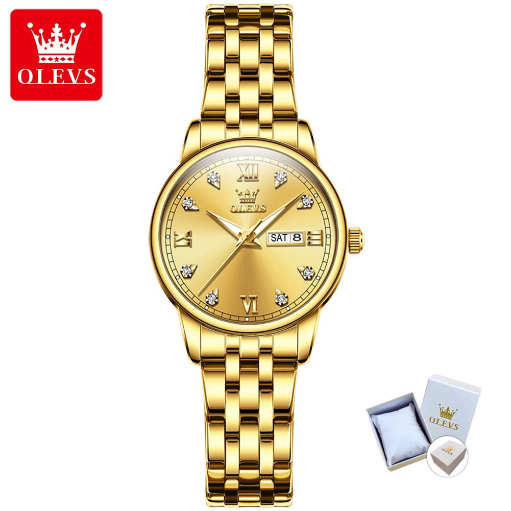 OLEVS Женские часы Модные часы Двухдневный календарь с ночным светом Водонепроницаемые кварцевые часы высокого класса