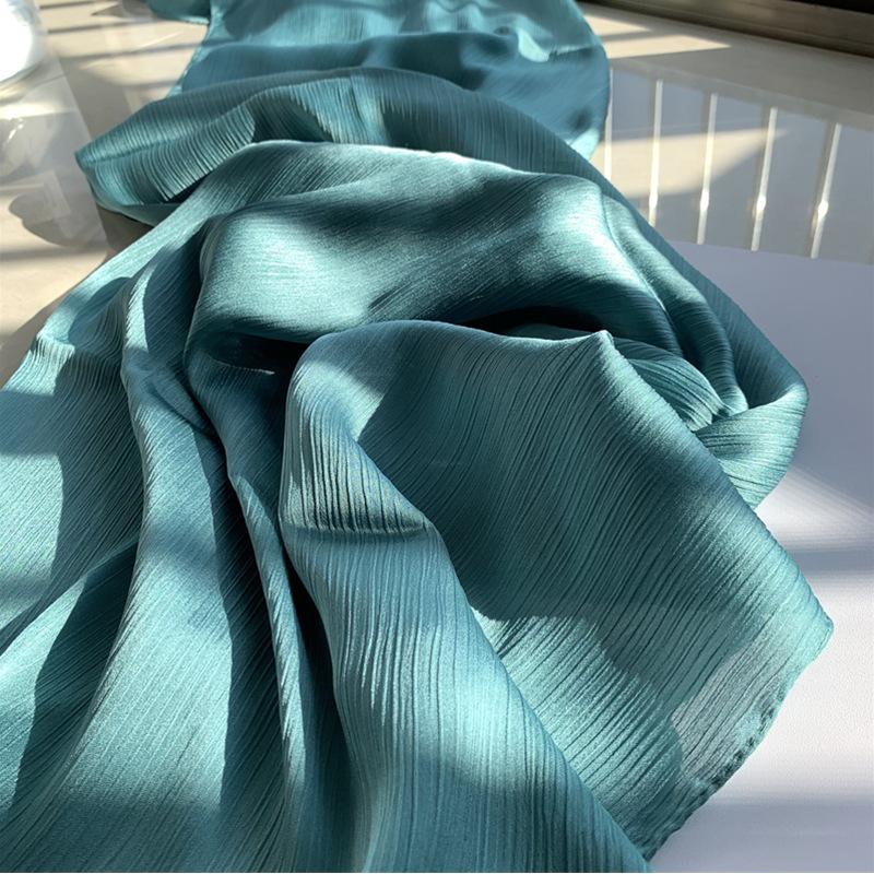 2023 Natural Wrinkled Solid Color Long Crepe Silk Scarf WJA14
