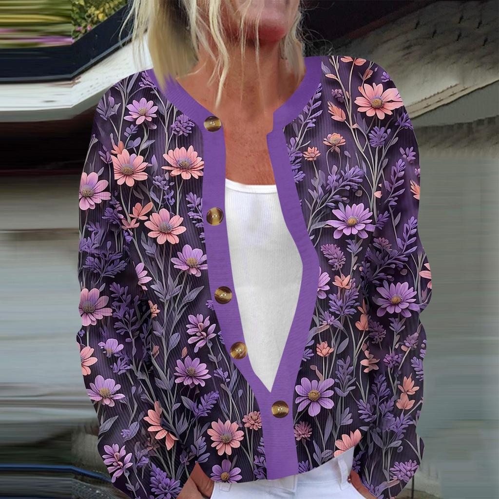 Women's Fashion Long Sleeve Christmas Snowman Snowflake Print Jacket Cardigan