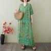 Women's Vintage Long Dress with Cotton and Linen Patterns
