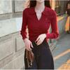 Red Wear Knitted Sweater Women's New Autumn Thin Slim Good-looking Top, Drawstring Long-sleeved Sweater