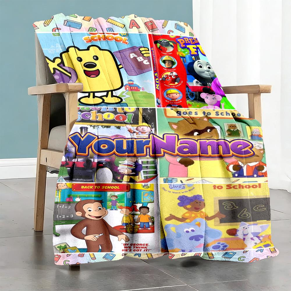 Wow! Wow! Wubbzy Personalized Text Blanket Gift Customizable Blanket Ultra-Soft Suitable for Bed Home Decor Office Livingroom Four Seasons Universal