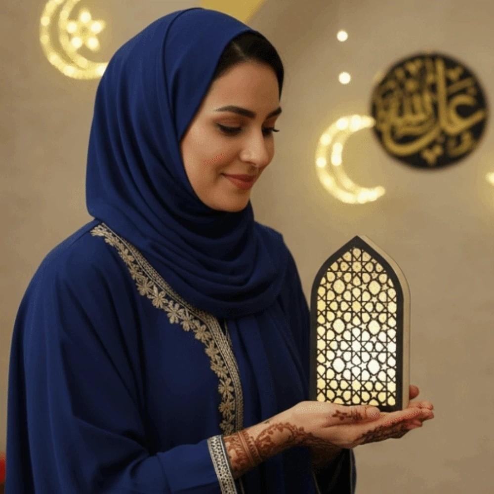 Moon Eid Desktop Ornament Creative Eid Wooden Decoration Handmade Night Light Ornament  Wedding