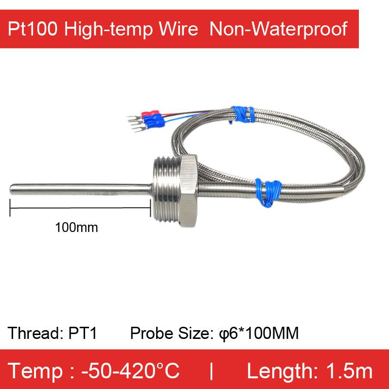 Stainless Steel Threaded Pt100 Temperature Sensor Probe Waterproof High‑Temp RTD (-50°C- 420°C) Industrial Armor Cable 3‑Wire