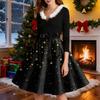 Женская мода с v-образным вырезом, повседневные тонкие рождественские платья с воротником из волос и длинными рукавами с принтом