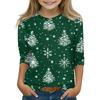 Рождественские топы с принтом для девочек-подростков 5-16 лет, футболки с круглым вырезом и рукавами 3/4, модные топы, нарядные футболки