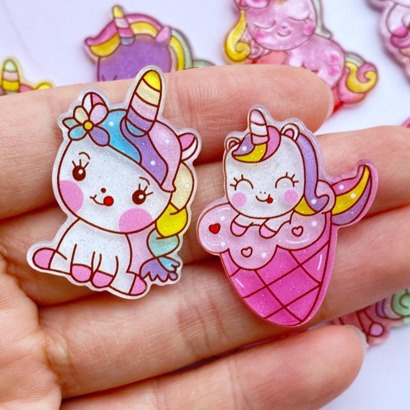 10 шт. Мини Смешанные с блестящими Мультяшные Единороги Акриловые Kawaii Украшения для скрапбукинга DIY Аксессуары H64