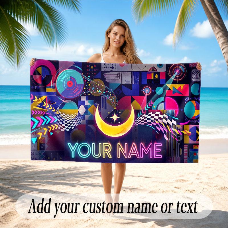 Space Cosmic Theme Soft Beach Towel Personalized Custom Name Text Towel Portable for Beach Pool Travel