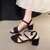 One Word with Sandals Schoolgirl Thick Heel New Summer Fashion Versatile Fashion with Skirt Medium Heel High Heels