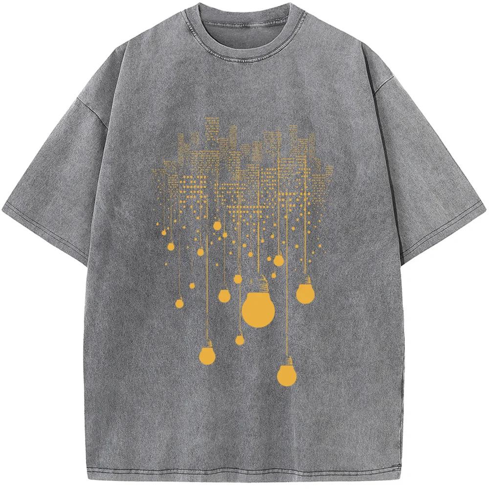 Футболка Hanging City Washed, летняя свободная отбеленная футболка из хлопка с круглым вырезом и коротким рукавом, отбеленные топы, футболка