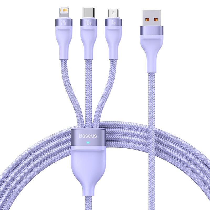 Baseus Flash Series One-for-three Fast Charging Data Cable USB To M+L+C 100W