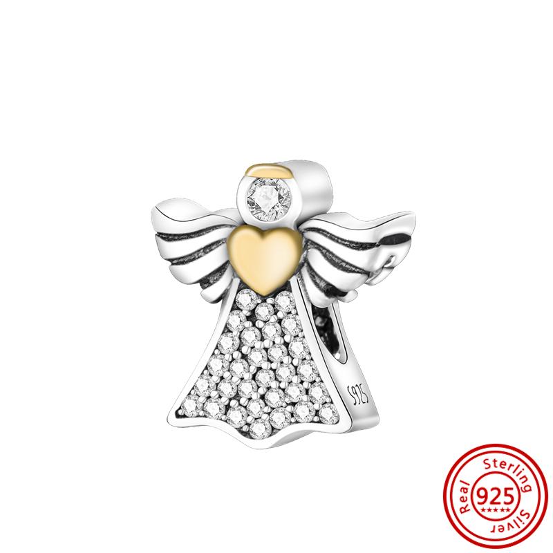 Медь 925 пробы Золотое Сердце Любви Четырехлистный Клевер Ангел Солнце Дерево Перья DIY Бусины Подходят для Оригинального Шарм-браслета Pantaro Мелкий Циркон