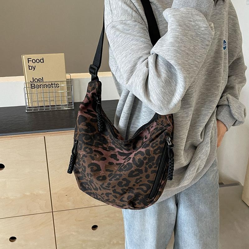 Leopard Print Canvas Dumpling Bag Women Sport Shoulder Crossbody Bag